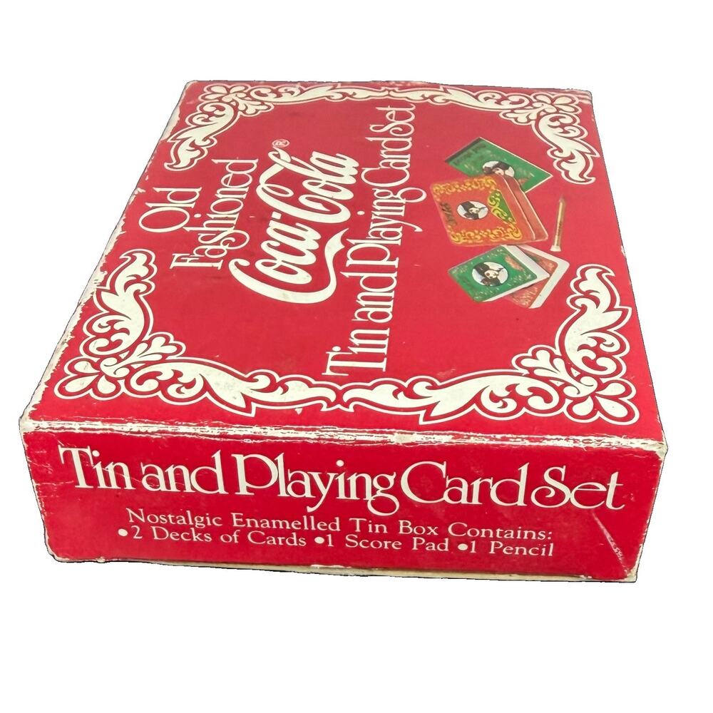 Coca-Cola Old-Fashioned Tin Playing Card Set Factory Sealed Decks Vintage - Picture 4 of 13